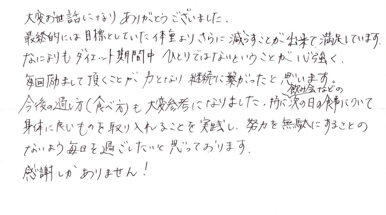 目標体重より痩せた